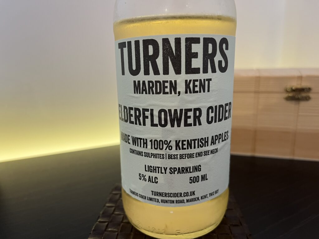 Turner Elderflower cider bottle front detail