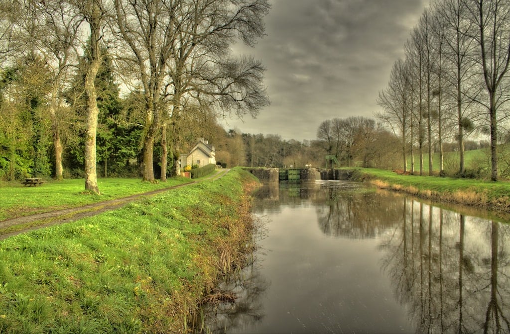 View with a canal of Brittany countryside in France