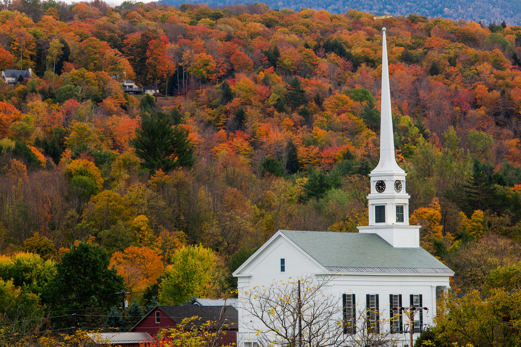 View of autumn trees in Vermont, USA